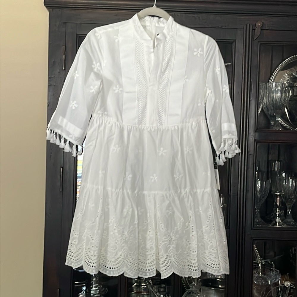 Tahari ASL petite eyelet with tassel trim ivory/very close to white size 0P